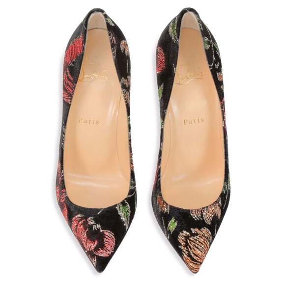 Christian Louboutin Pigalle Follies 100 Black Velvet Red Glitter Heel Pump 37.5 - Picture 6 of 11